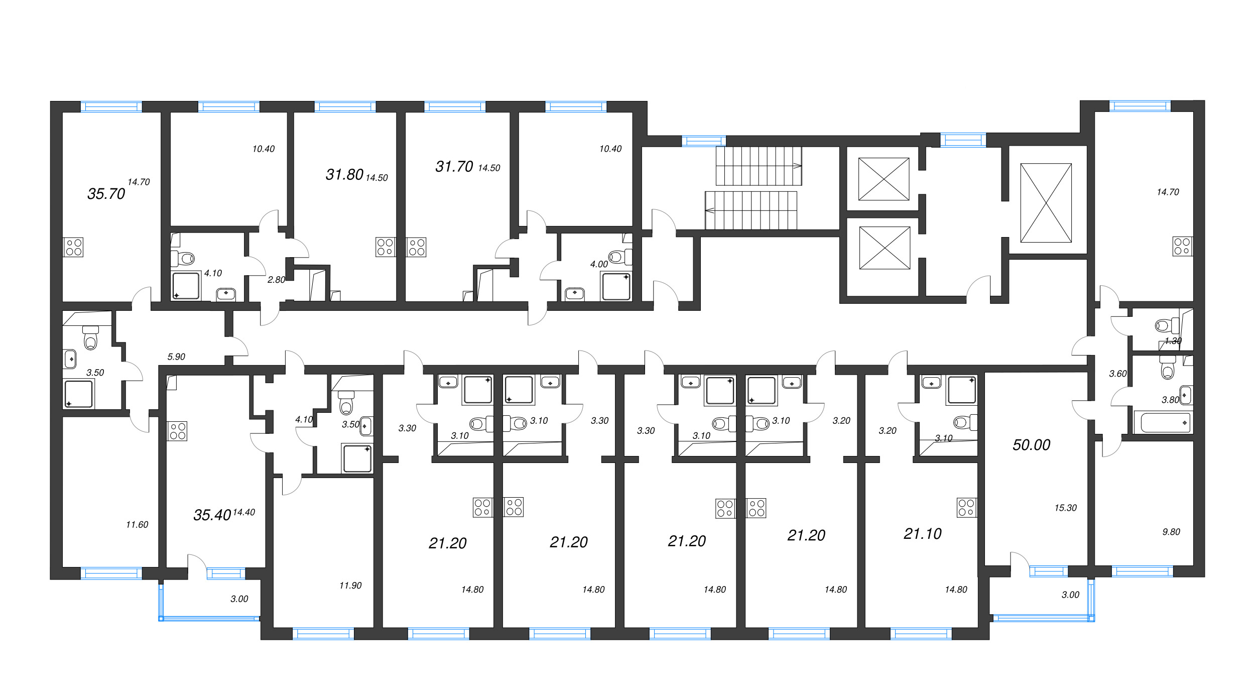 Квартира-студия, 21.1 м² в ЖК "Ручьи" - планировка этажа
