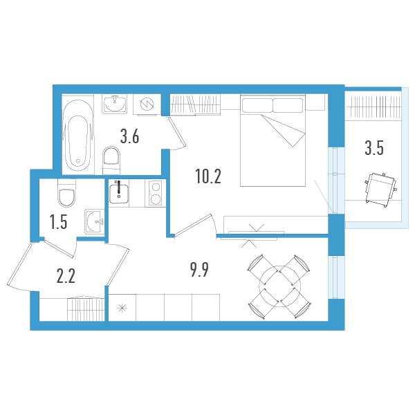 1-комнатная квартира, 28.6 м² в ЖК "Аэросити" - планировка, фото №1