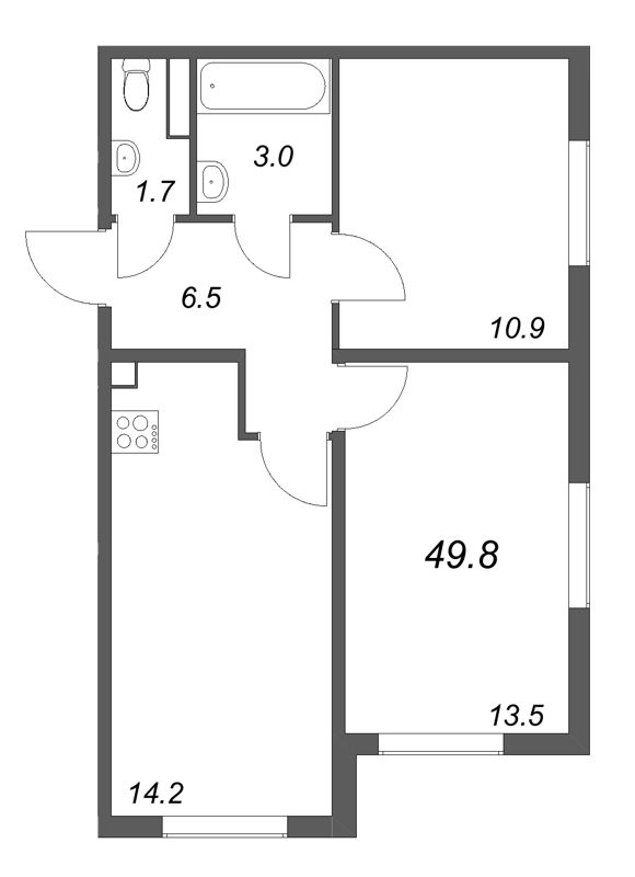 2-комнатная квартира, 49.8 м² в ЖК "ЛСР. Ржевский парк" - планировка, фото №1