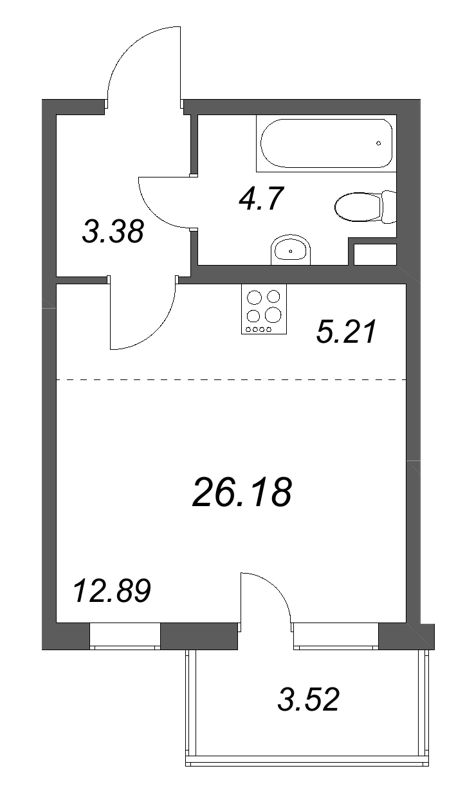 Квартира-студия, 26.18 м² в ЖК "ЮгТаун" - планировка, фото №1