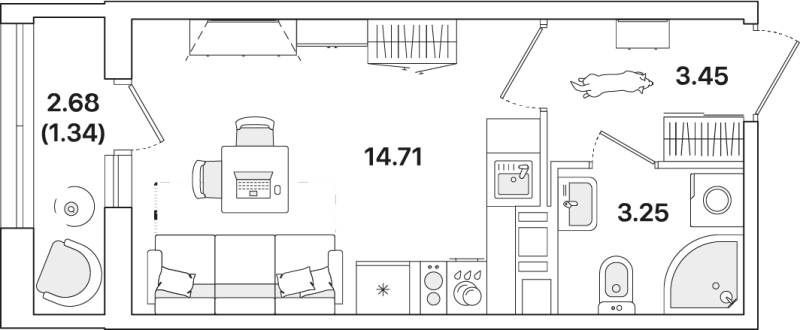 Квартира-студия, 22.75 м² - планировка, фото №1