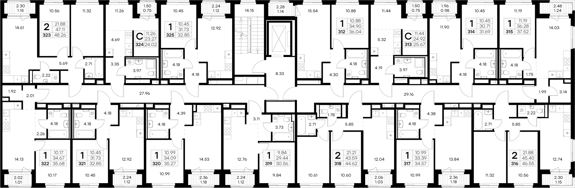 1-комнатная квартира, 30.56 м² - планировка этажа