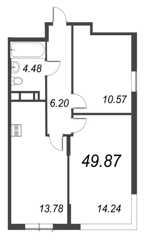 2-комнатная квартира, 49.87 м² в ЖК "VEREN NORT сертолово" - планировка, фото №1