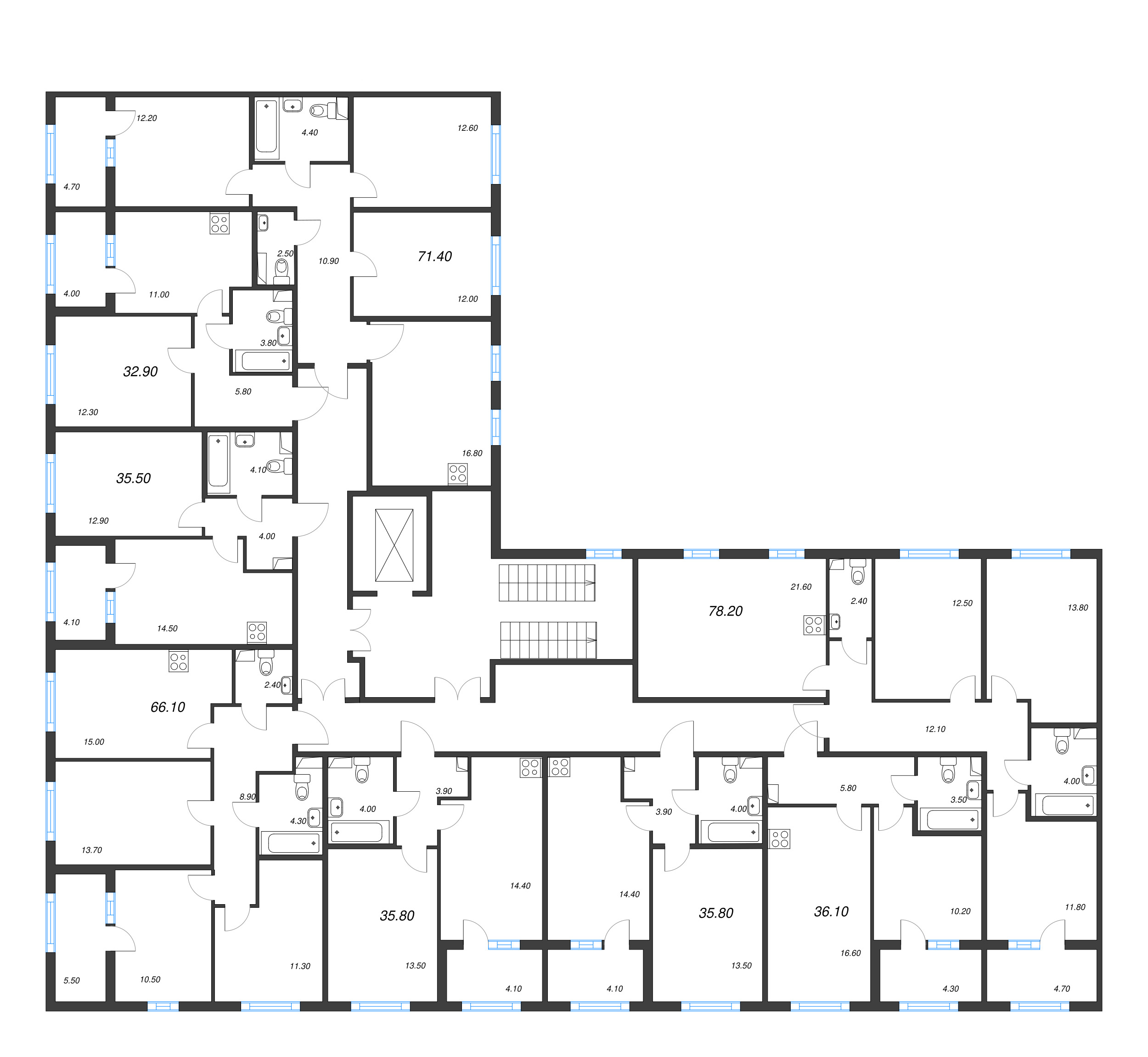 1-комнатная квартира, 35.8 м² - планировка этажа