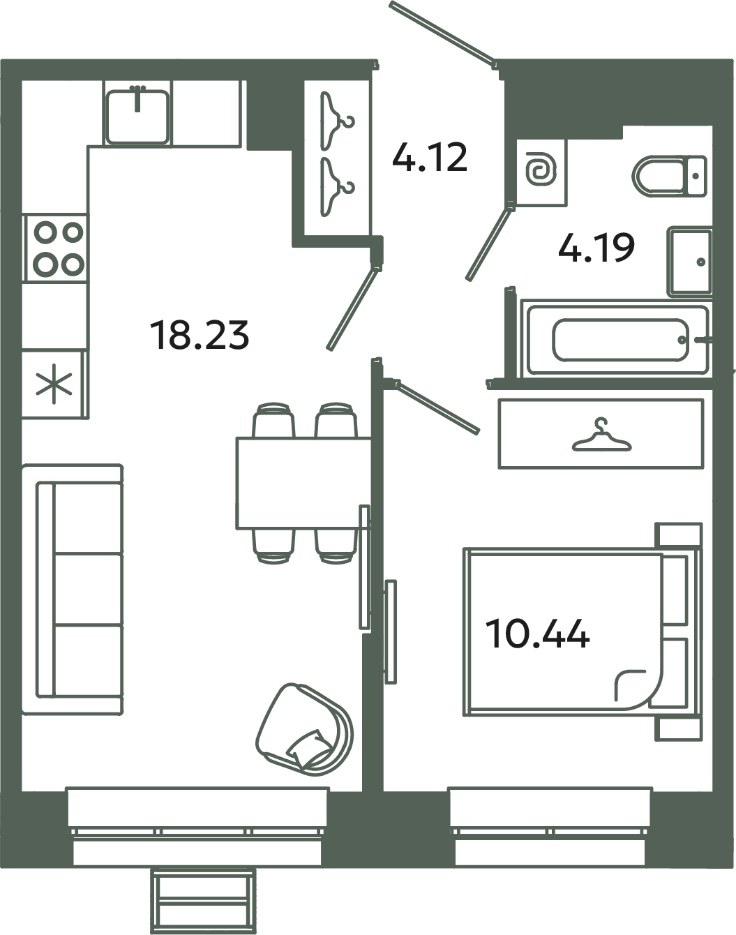 2-комнатная (Евро) квартира, 36.98 м² в ЖК "Загляденье" - планировка, фото №1