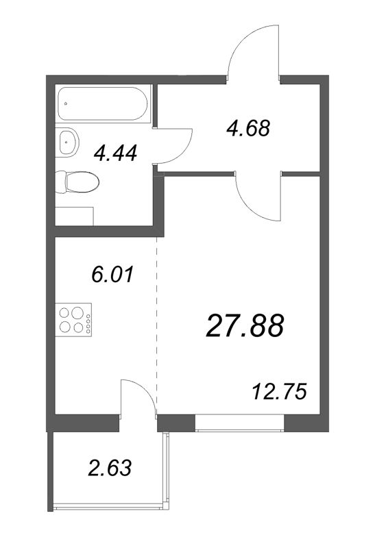 Квартира-студия, 27.88 м² в ЖК "Ясно.Янино" - планировка, фото №1