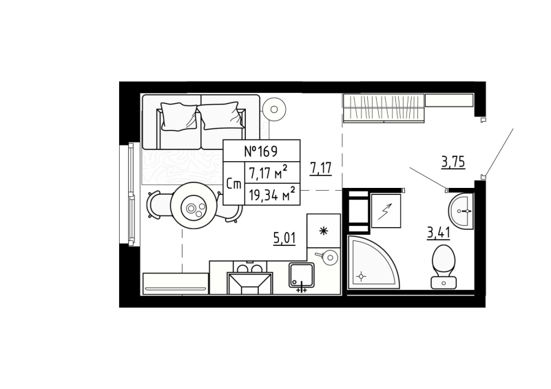 Квартира-студия, 19.33 м² в ЖК "Аннино Сити" - планировка, фото №1