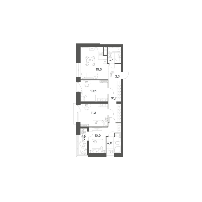 4-комнатная (Евро) квартира, 71.12 м² в ЖК "Новый Питер" - планировка, фото №1