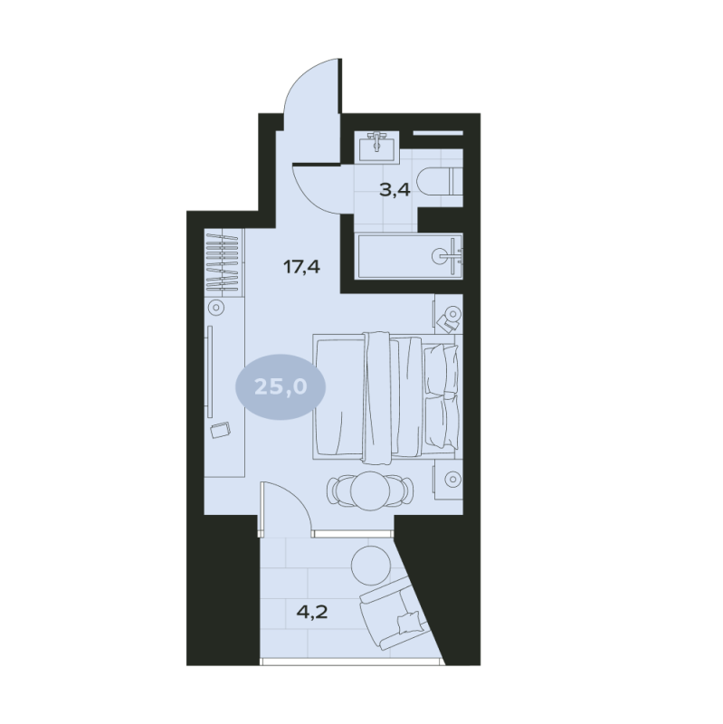 Квартира-студия, 25 м² в ЖК "Место в Смолячково" - планировка, фото №1