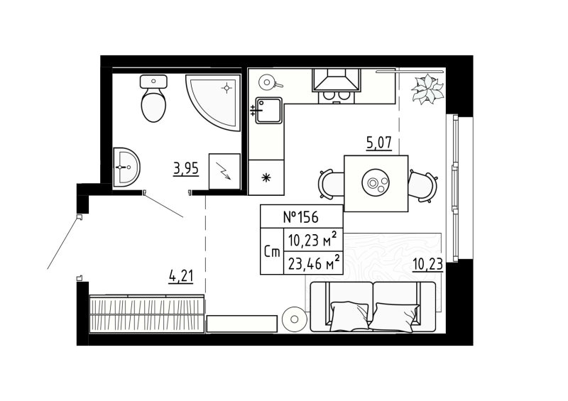 Квартира-студия, 23.46 м² в ЖК "Аннино Сити" - планировка, фото №1