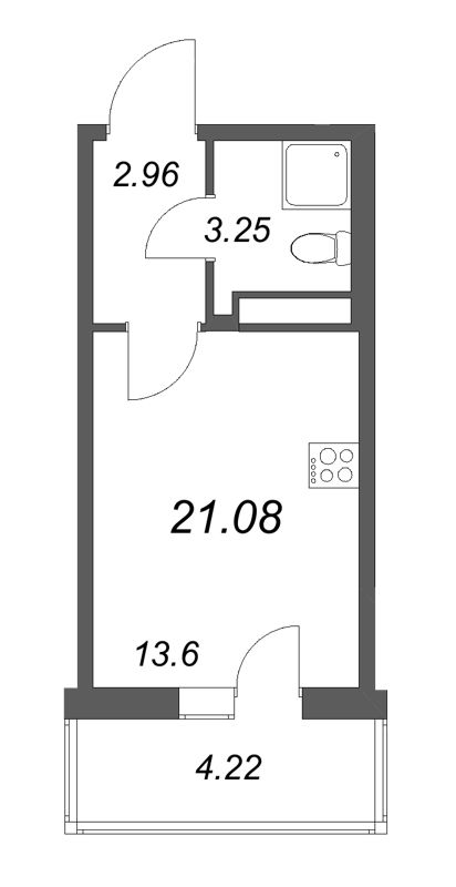 Квартира-студия, 21.08 м² в ЖК "Новая история" - планировка, фото №1