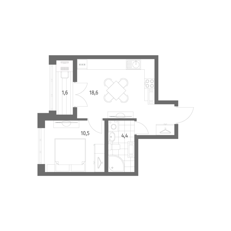 2-комнатная (Евро) квартира, 35.1 м² в ЖК "NewПитер 2.0" - планировка, фото №1