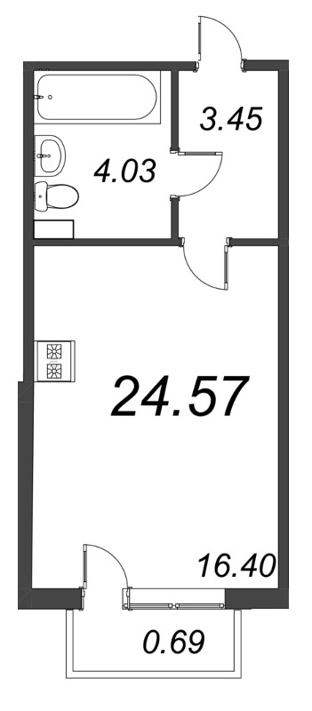 Квартира-студия, 24.4 м² в ЖК "Ювента" - планировка, фото №1