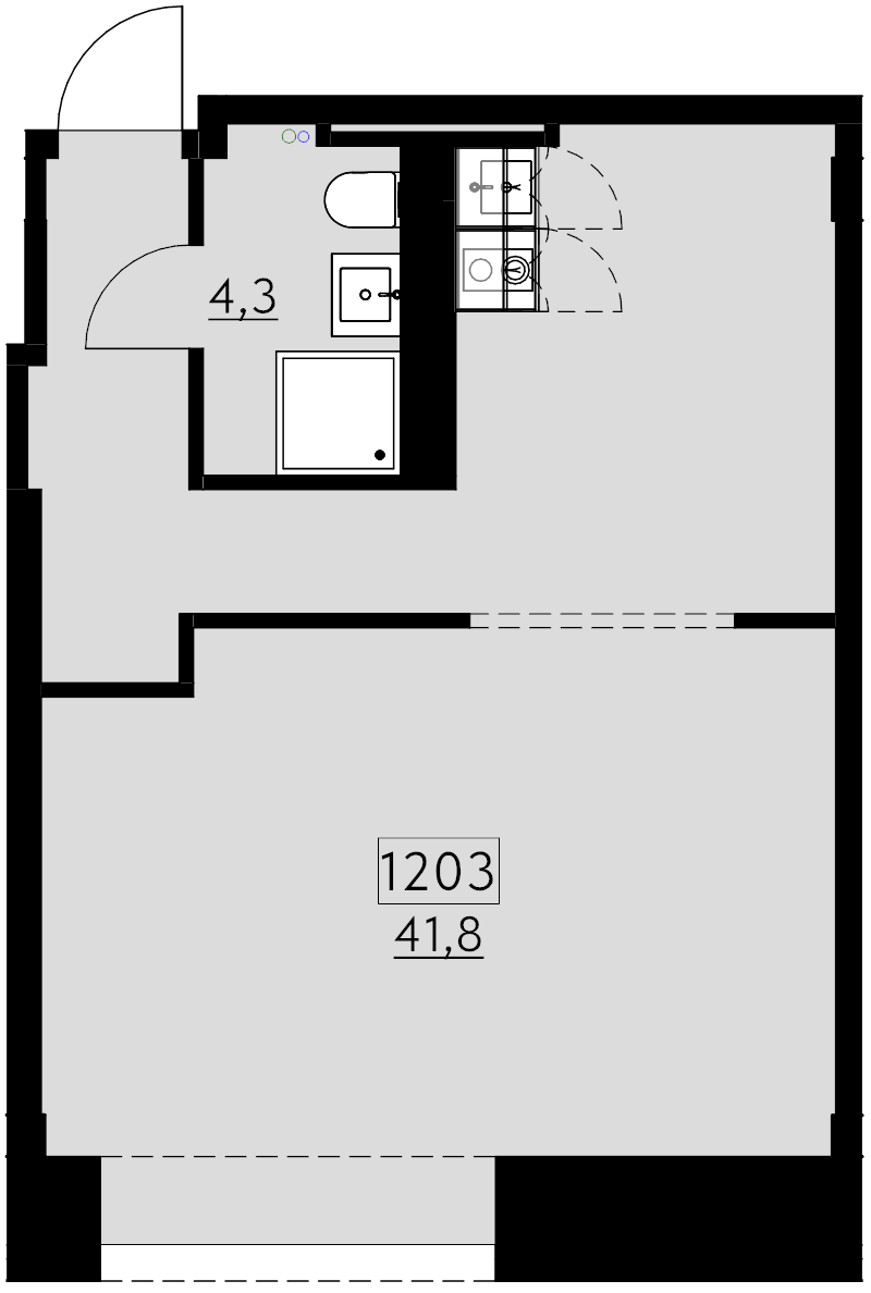 Квартира-студия, 41.8 м² в ЖК "Авеню на Карповке" - планировка, фото №1
