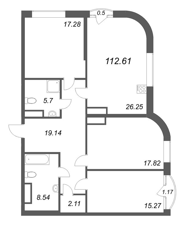 4-комнатная (Евро) квартира, 112.61 м² - планировка, фото №1