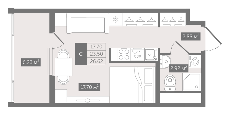 Квартира-студия, 26.62 м² в ЖК "N8" - планировка, фото №1