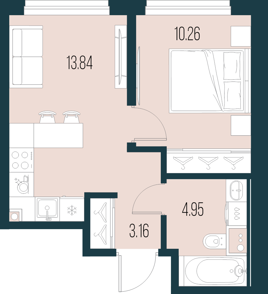 2-комнатная (Евро) квартира, 32.21 м² в ЖК "Новая Земля" - планировка, фото №1