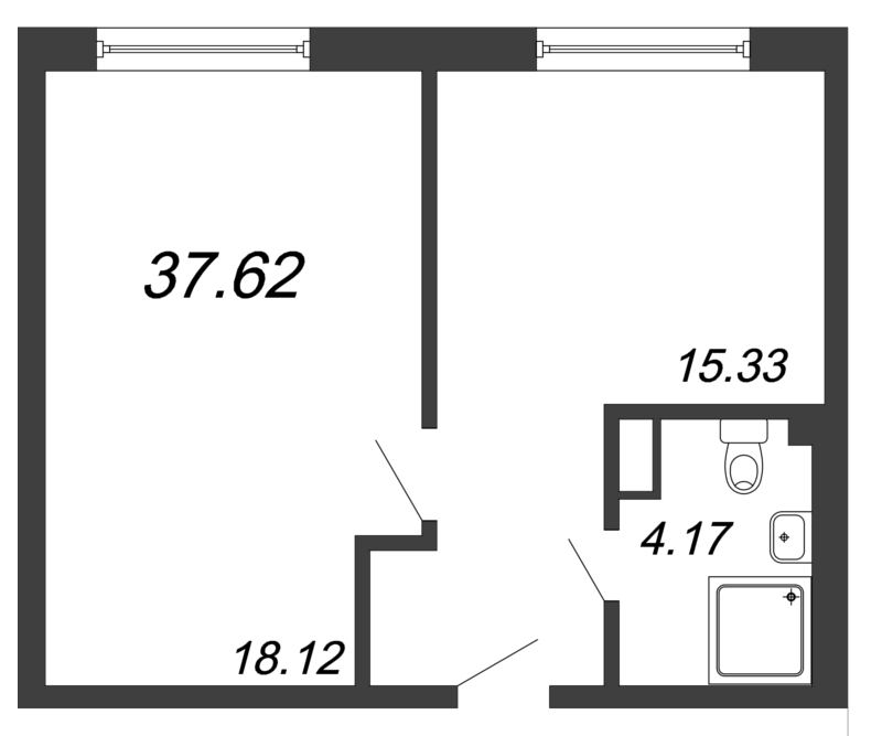 1-комнатная квартира, 37.62 м² - планировка, фото №1
