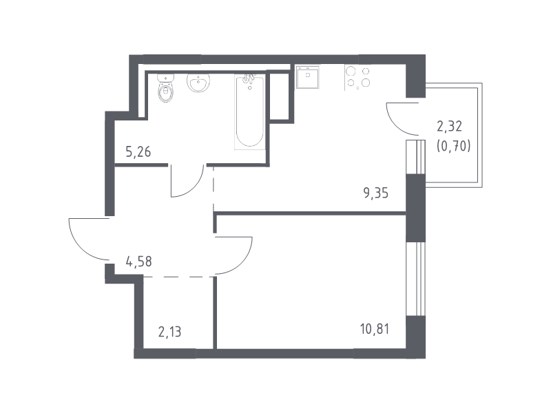 1-комнатная квартира, 32.83 м² - планировка, фото №1