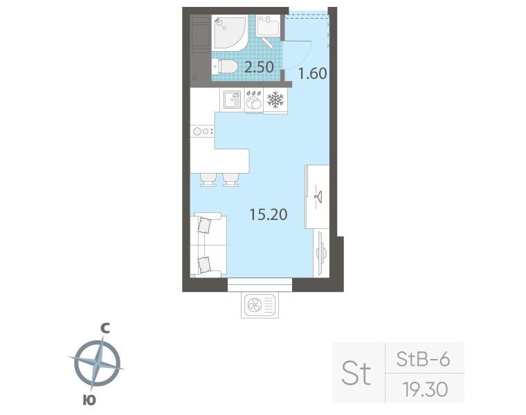 Квартира-студия, 19.3 м² в ЖК "ЛСР. Ржевский парк" - планировка, фото №1