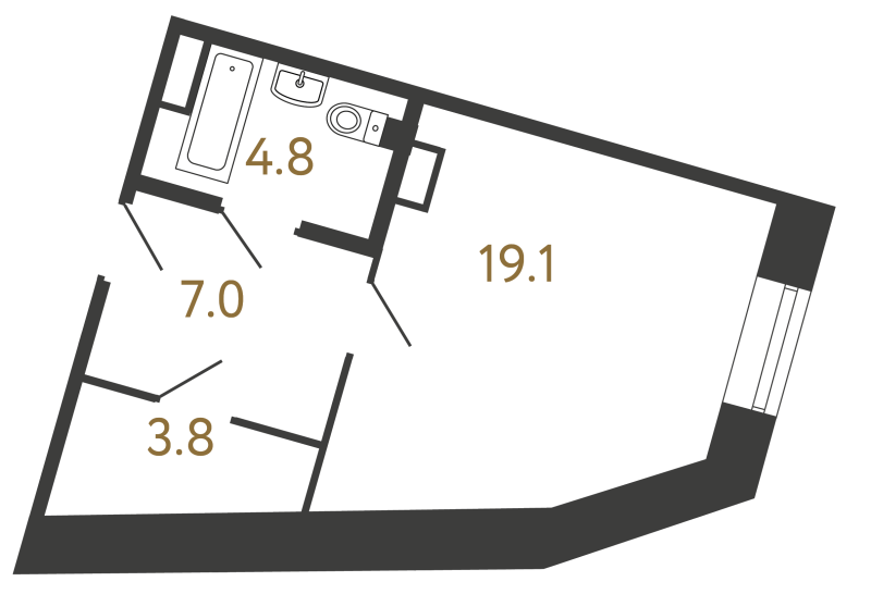 Квартира-студия, 34.7 м² в ЖК "Типография" - планировка, фото №1