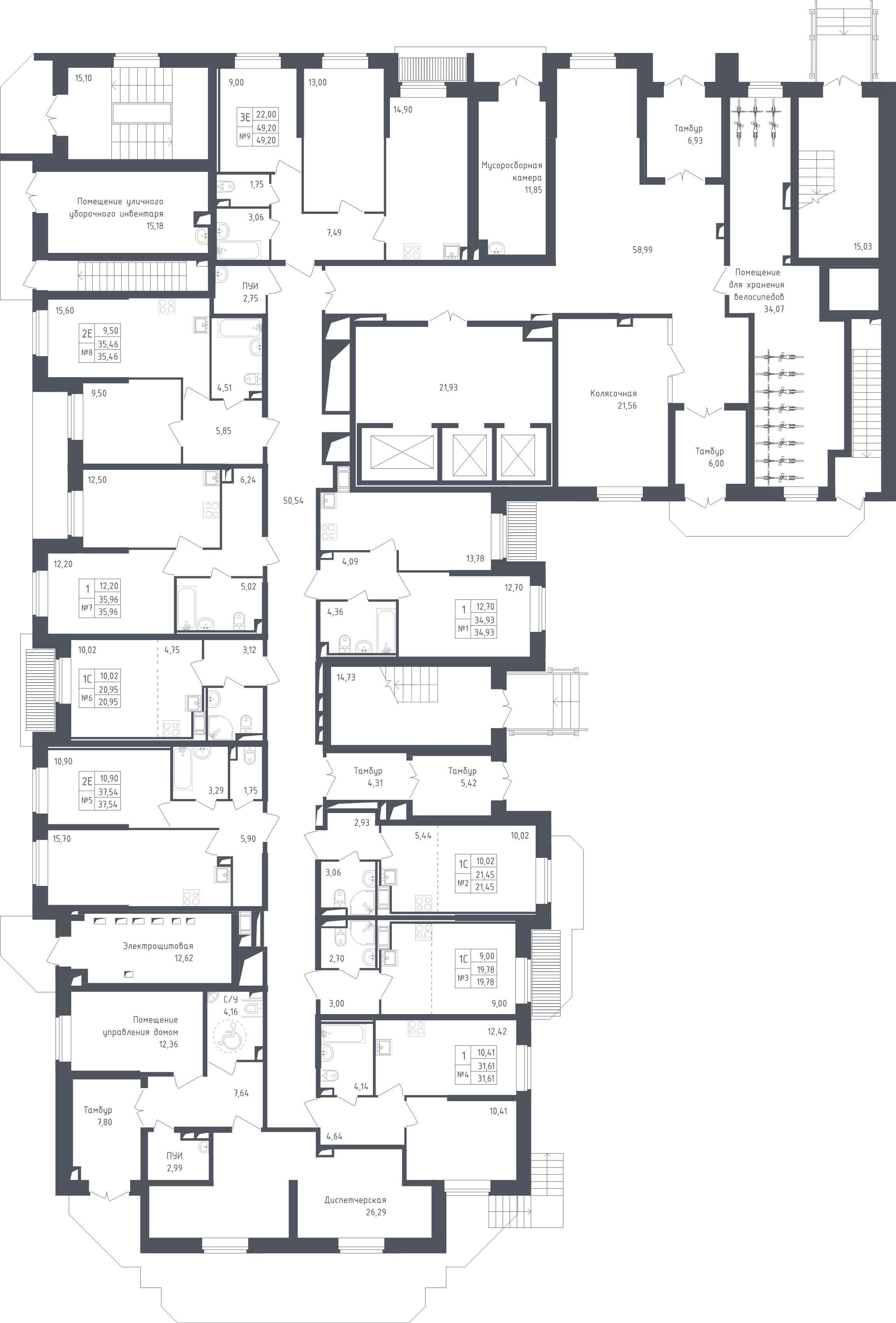 1-комнатная квартира, 31.61 м² - планировка этажа