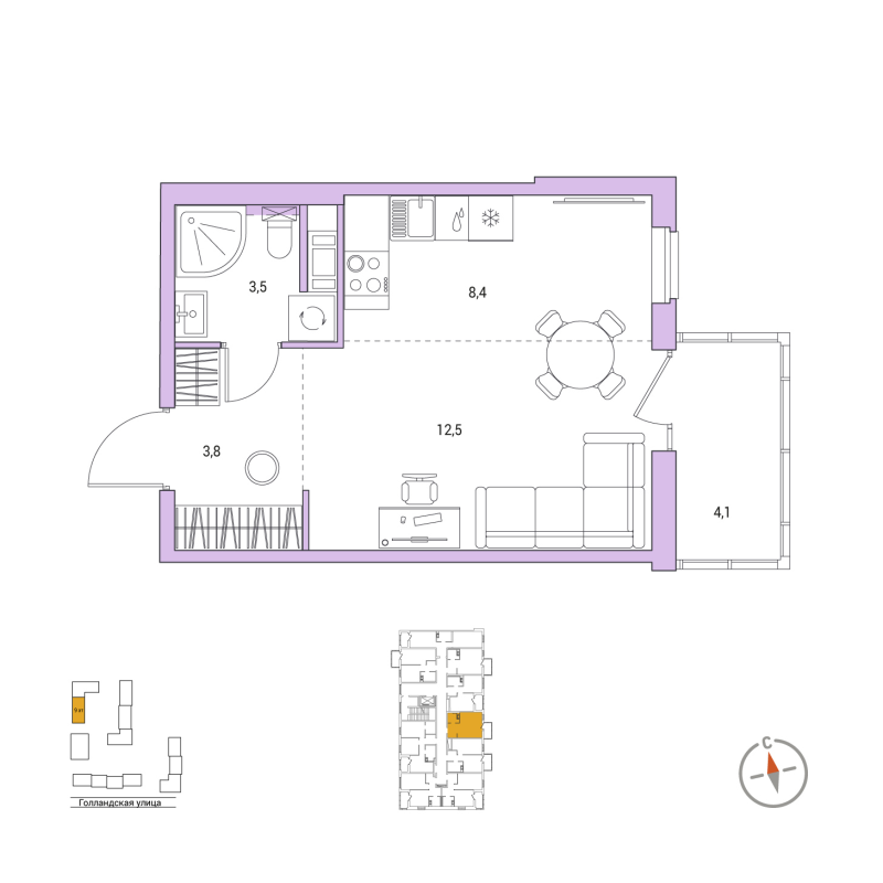 Квартира-студия, 29.4 м² в ЖК "Янила Форест" - планировка, фото №1