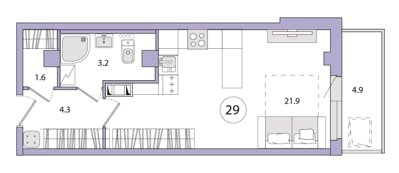 Квартира-студия, 35.9 м² - планировка, фото №1