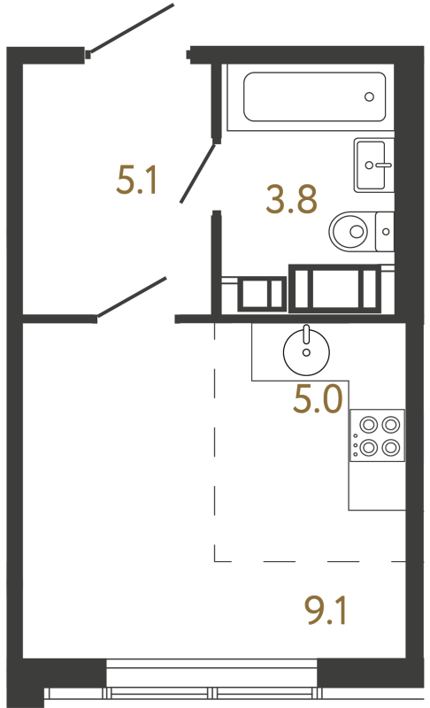 Квартира-студия, 23 м² в ЖК "Гений" - планировка, фото №1