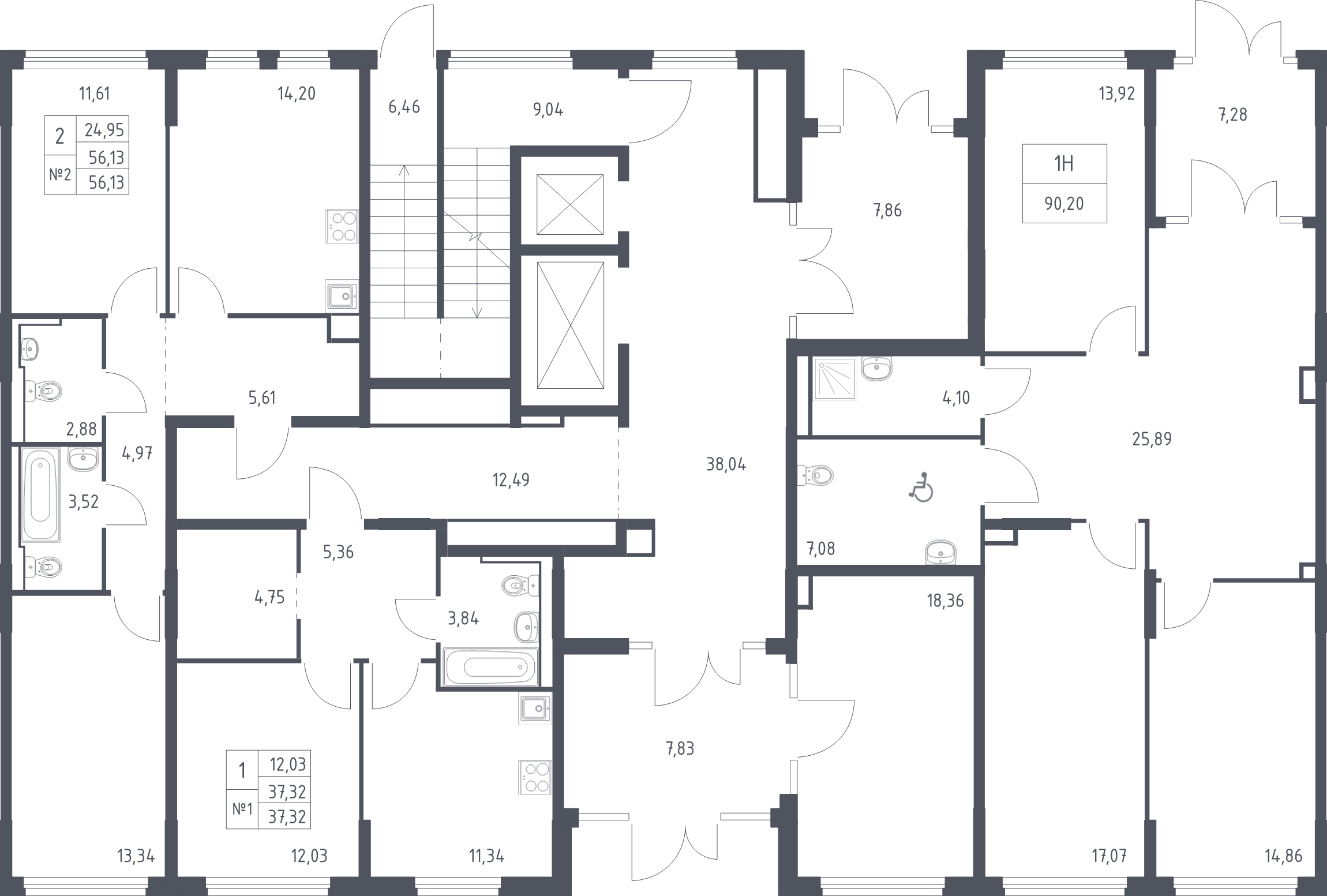 2-комнатная квартира, 55.75 м² в ЖК "Новое Колпино" - планировка этажа