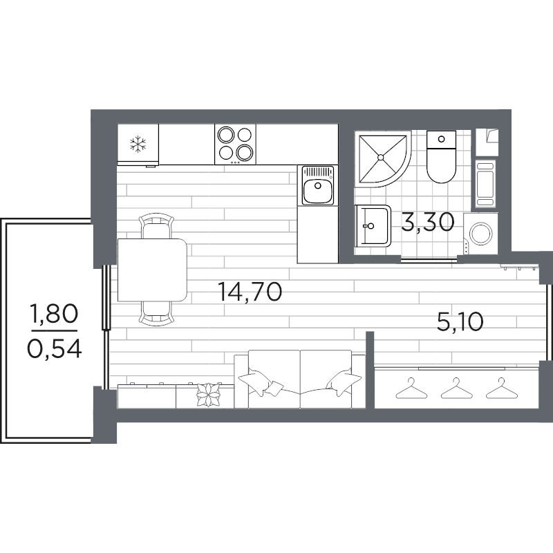 Квартира-студия, 23.64 м² в ЖК "PLUS Пулковский" - планировка, фото №1