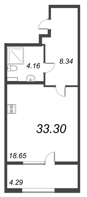 Квартира-студия, 33.3 м² в ЖК "БелАрт" - планировка, фото №1