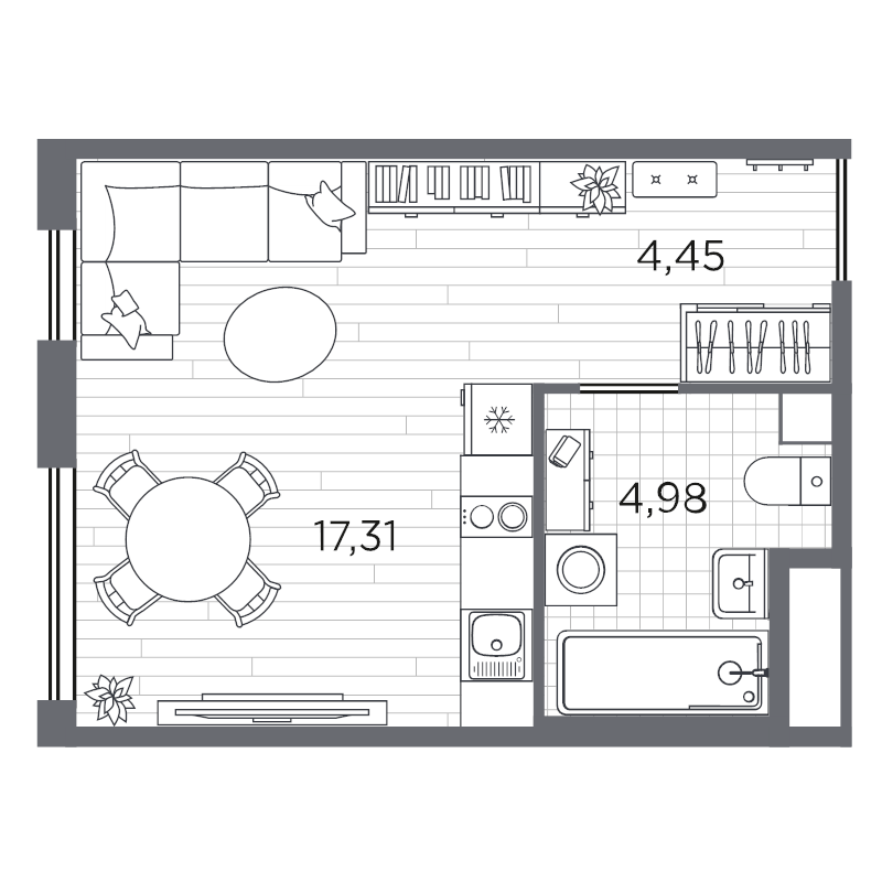 Квартира-студия, 26.74 м² в ЖК "PLUS Пулковский" - планировка, фото №1