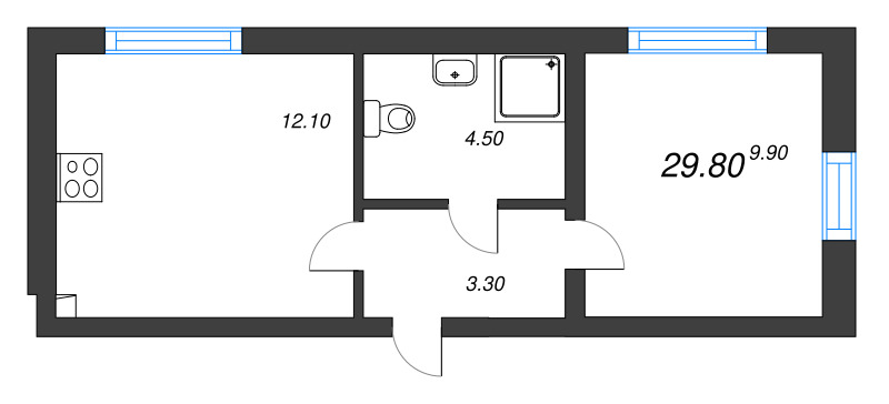 1-комнатная квартира, 29.8 м² в ЖК "Ручьи" - планировка, фото №1