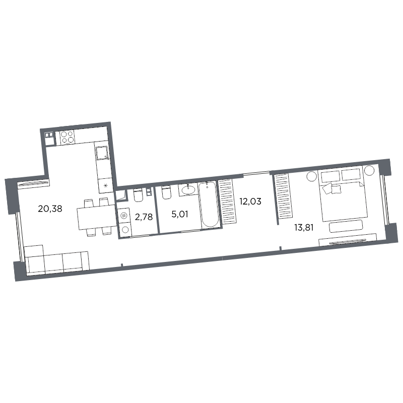 2-комнатная (Евро) квартира, 54.01 м² в ЖК "Акватория" - планировка, фото №1