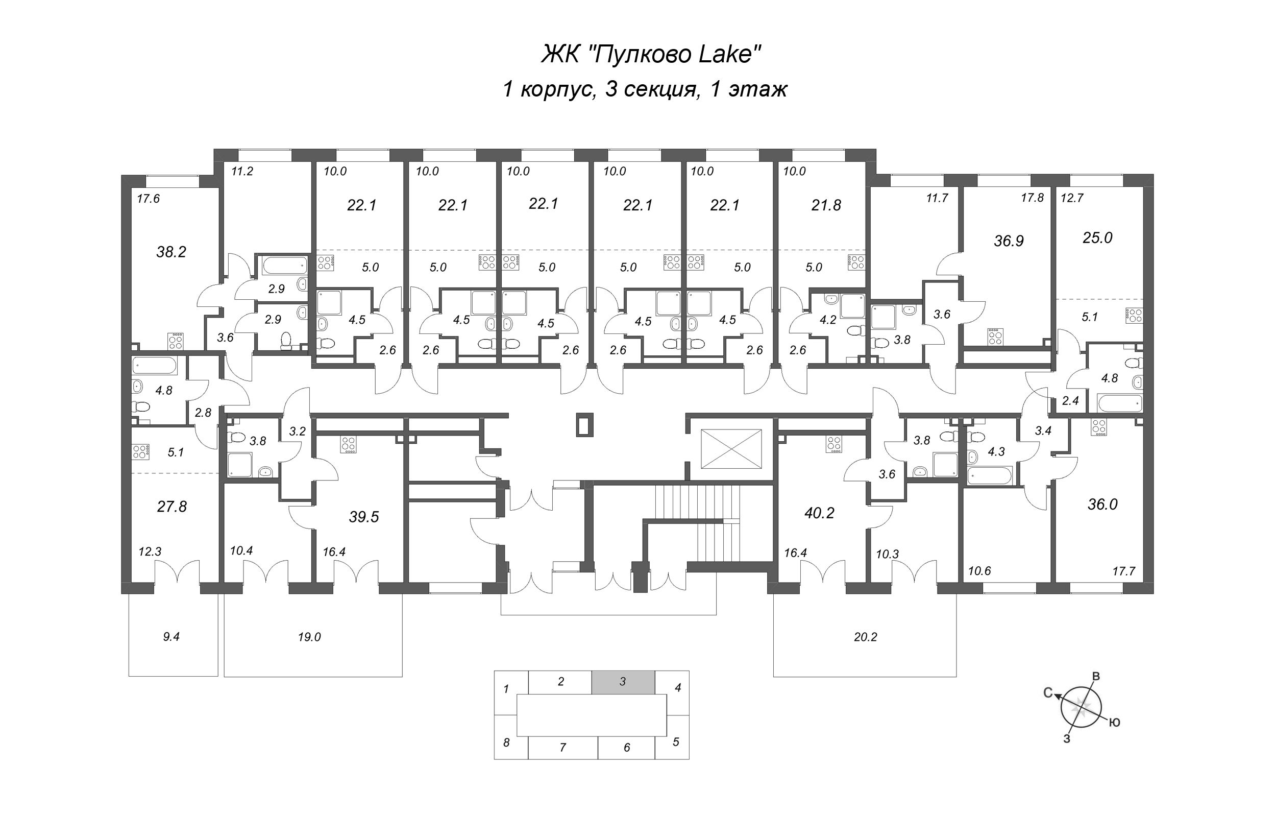 Квартира-студия, 22.1 м² в ЖК "Пулково Lake" - планировка этажа
