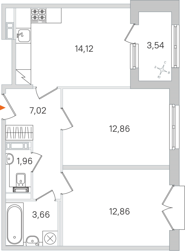 2-комнатная квартира, 52.48 м² в ЖК "Дубровский" - планировка, фото №1