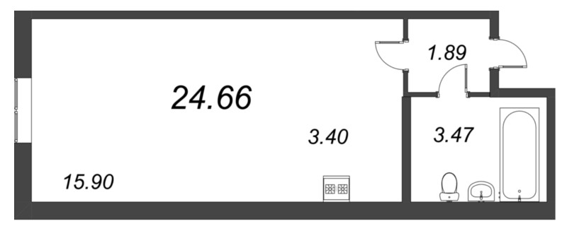 Квартира-студия, 24.66 м² в ЖК "Капральский" - планировка, фото №1