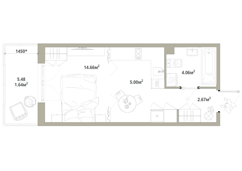 Квартира-студия, 28.03 м² в ЖК "Тишин" - планировка, фото №1