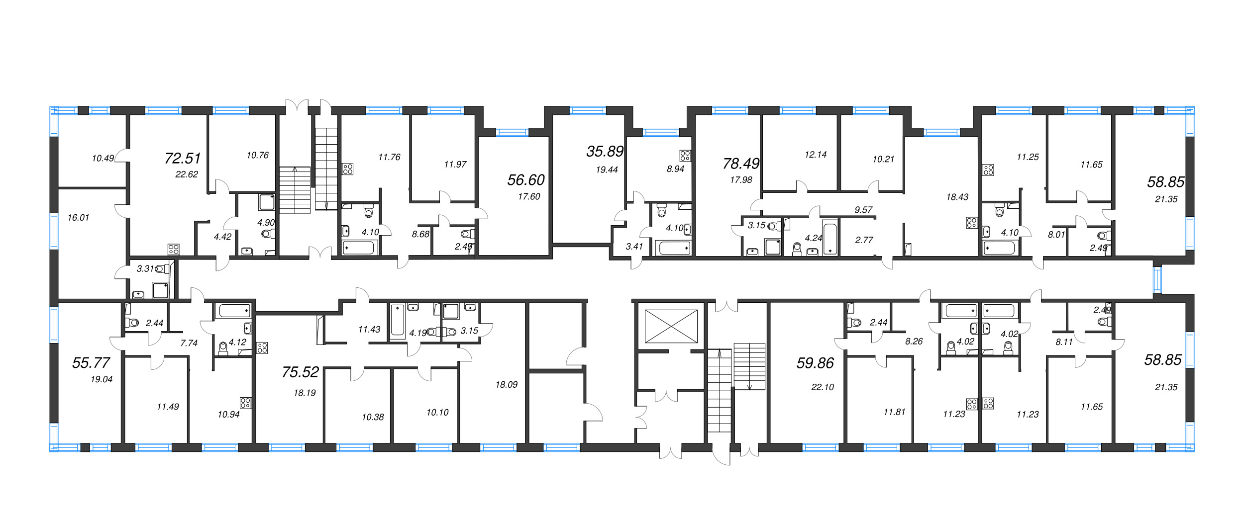 1-комнатная квартира, 35.89 м² в ЖК "Арт Парк" - планировка этажа