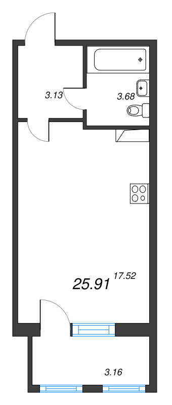 Квартира-студия, 25.1 м² в ЖК "FoRest Аквилон" - планировка, фото №1