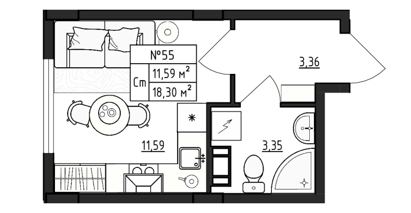 Квартира-студия, 18.3 м² в ЖК "Верево Сити" - планировка, фото №1