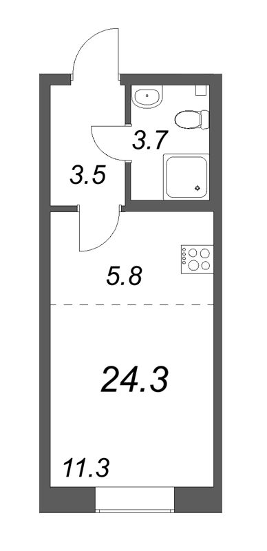 Квартира-студия, 24.1 м² - планировка, фото №1