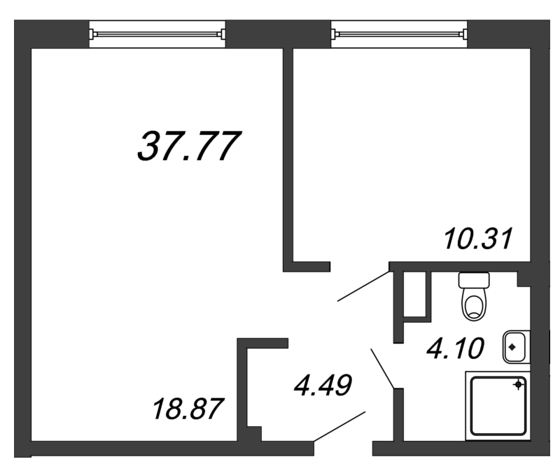 2-комнатная (Евро) квартира, 37.77 м² в ЖК "In2it" - планировка, фото №1