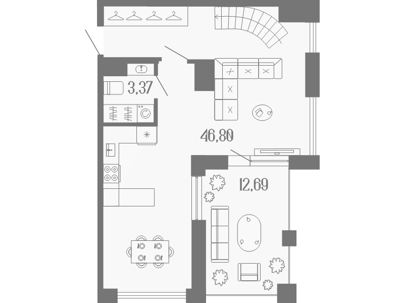 2-комнатная (Евро) квартира, 83.09 м² в ЖК "Коллекционный дом 1919" - планировка, фото №1