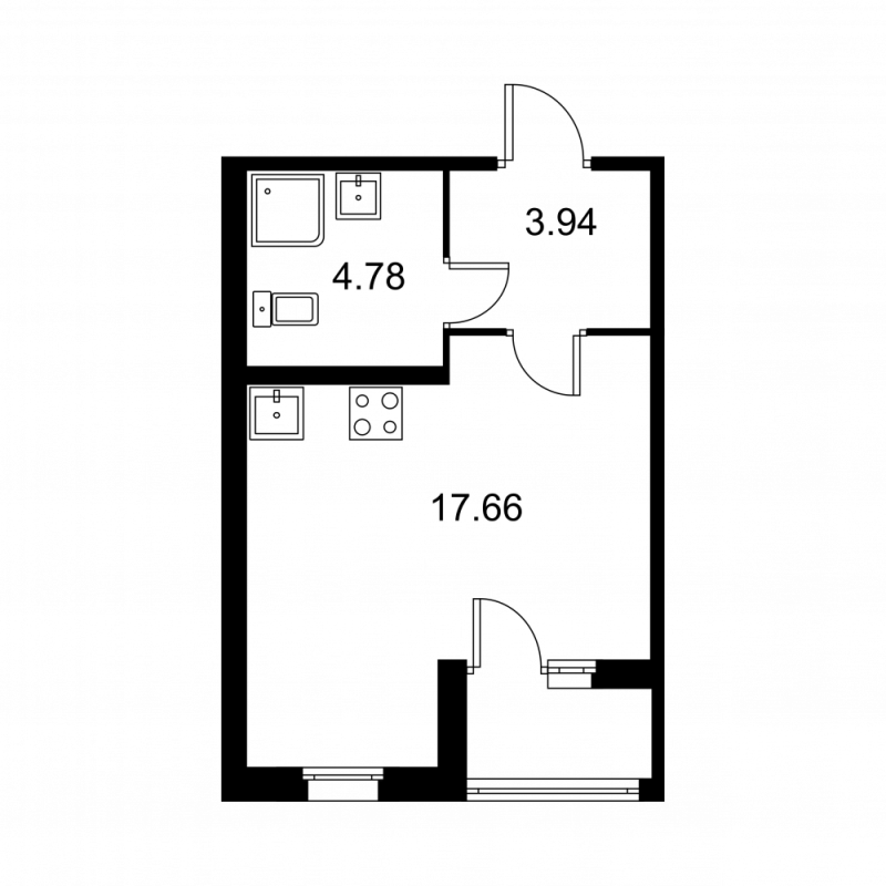 Квартира-студия, 27.41 м² в ЖК "Квартал Заречье" - планировка, фото №1