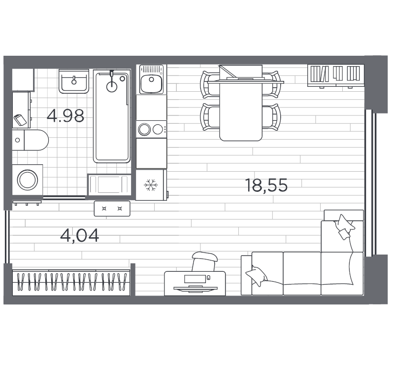 Квартира-студия, 27.57 м² в ЖК "PLUS Пулковский" - планировка, фото №1