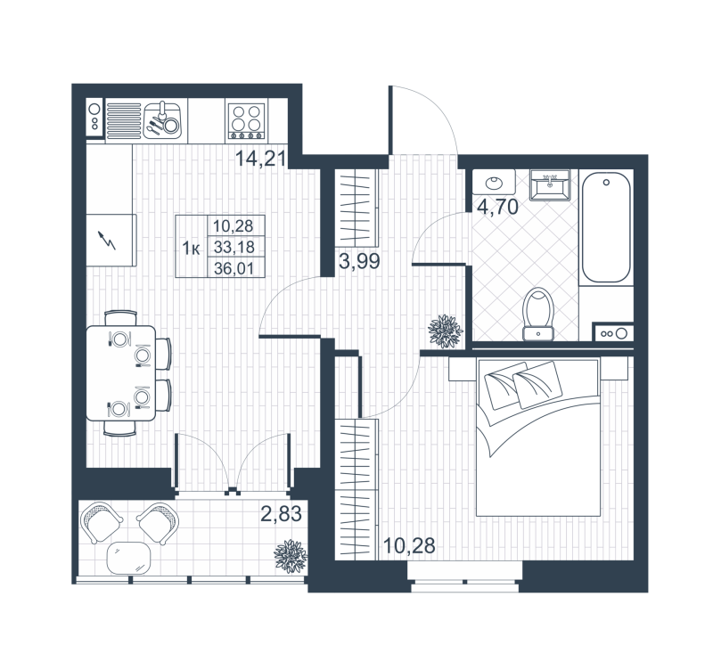 1-комнатная квартира, 32.9 м² в ЖК "Ново-Антропшино" - планировка, фото №1