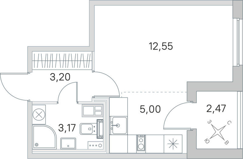 Квартира-студия, 23.92 м² в ЖК "Любоград" - планировка, фото №1