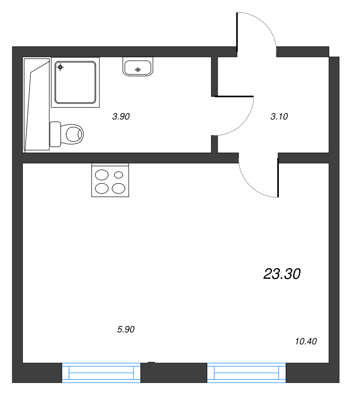 Квартира-студия, 23.3 м² - планировка, фото №1